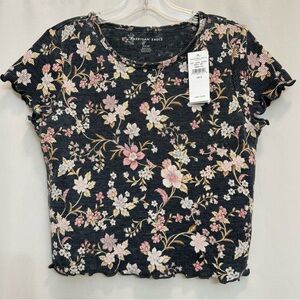 NWT American Eagle Floral Lettuce Trim Waffle Knit Crop Top